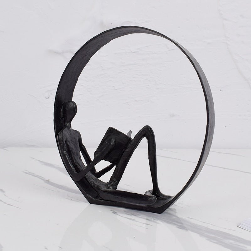 Metal Circle Reading Sculpture – Modern Minimalist Décor - Black - 