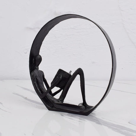 Metal Circle Reading Sculpture – Modern Minimalist Décor - Black - 