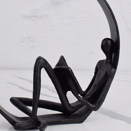Metal Circle Reading Sculpture – Modern Minimalist Décor - Black - 