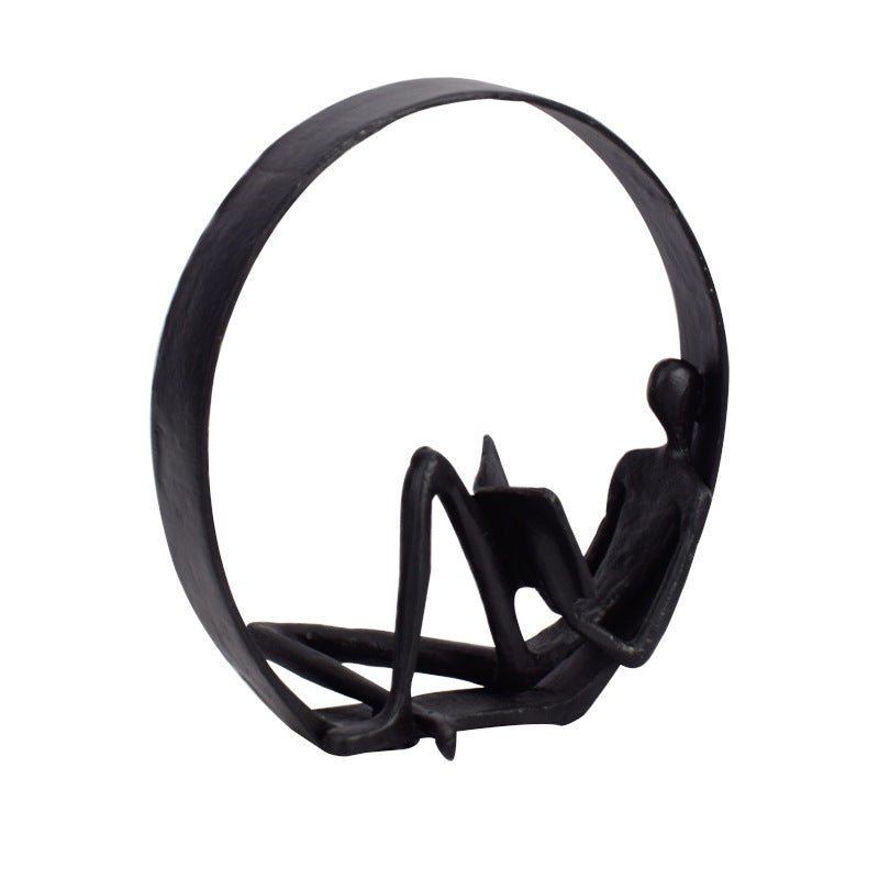 Metal Circle Reading Sculpture – Modern Minimalist Décor - Black - 