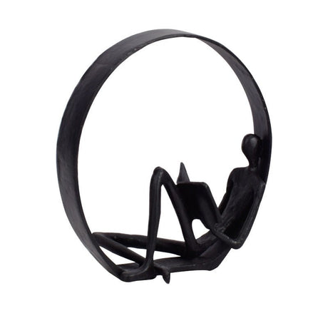 Metal Circle Reading Sculpture – Modern Minimalist Décor - Black - 