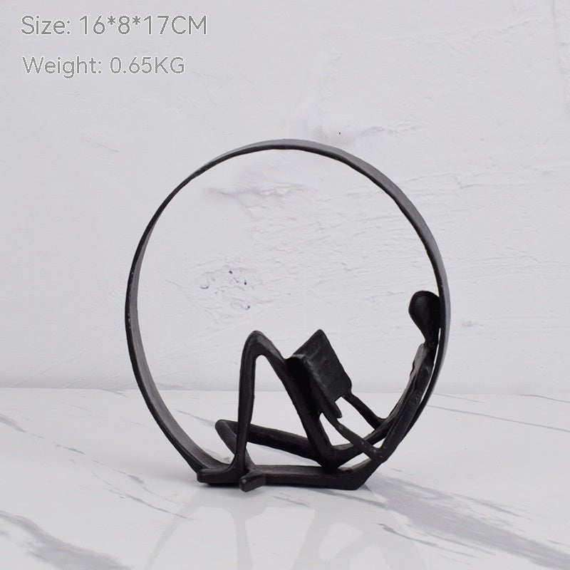 Metal Circle Reading Sculpture – Modern Minimalist Décor - Black - 