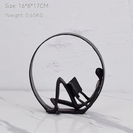 Metal Circle Reading Sculpture – Modern Minimalist Décor - Black - 