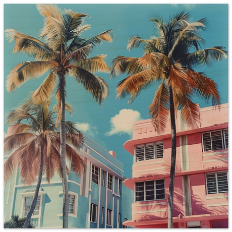 Miami Modernist Charm | Modern Urban Tropical Art - Wood Prints - 30x30 cm / 12x12″ - 