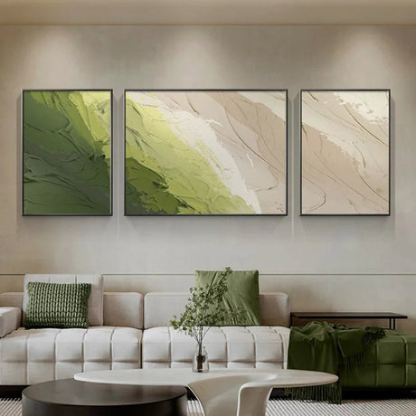 Minimalist Abstract Floated Framed Canvas Print – Trio Set for Grand & Luxurious Living Spaces (Copy) - 60x40 - 60x90 - 60x40 CM (16x24" - 24x36" - 16x24") - Sky Blue - Floating Black Frame - 
