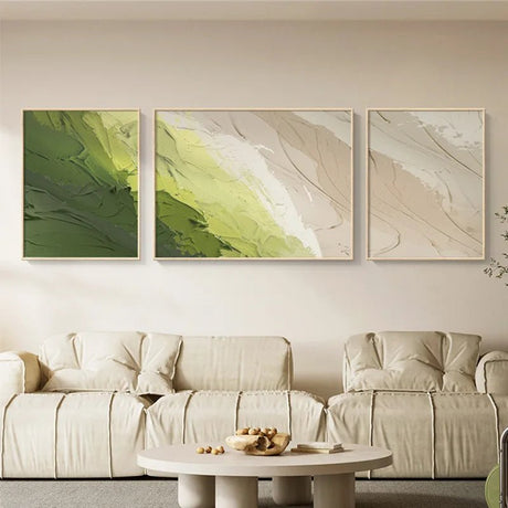 Minimalist Abstract Floated Framed Canvas Print – Trio Set for Grand & Luxurious Living Spaces (Copy) - 60x40 - 60x90 - 60x40 CM (16x24" - 24x36" - 16x24") - Sky Blue - Floating Black Frame - 
