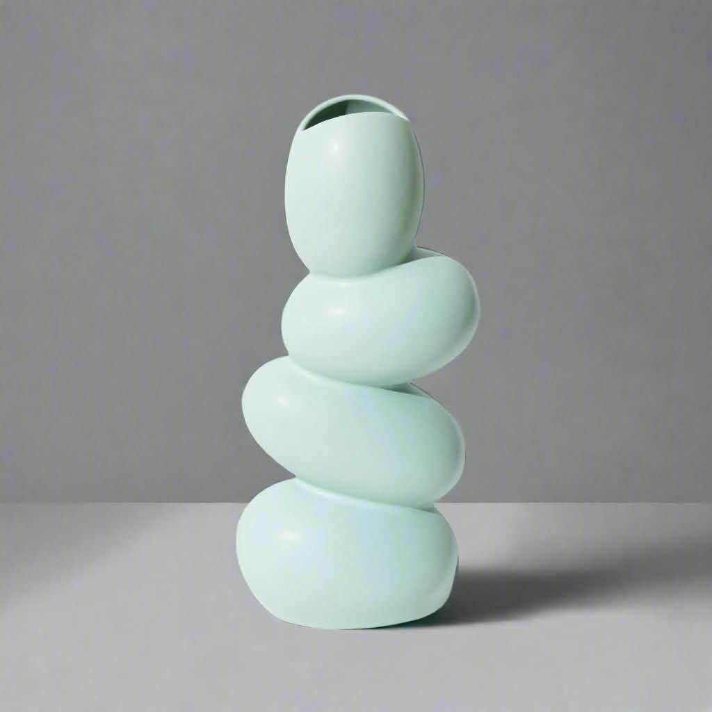 Minimalist Ceramic Pebble Vase – Modern Art Sculpture for Home Décor - Mint Green - 