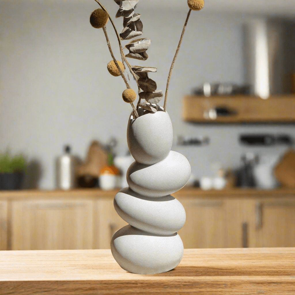 Minimalist Ceramic Pebble Vase – Modern Art Sculpture for Home Décor - Milk white - 