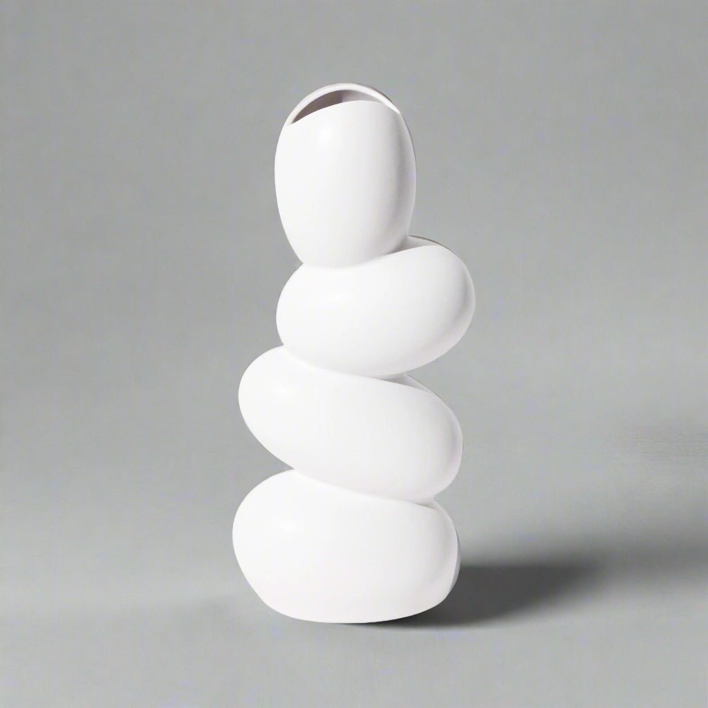 Minimalist Ceramic Pebble Vase – Modern Art Sculpture for Home Décor - Milk white - 