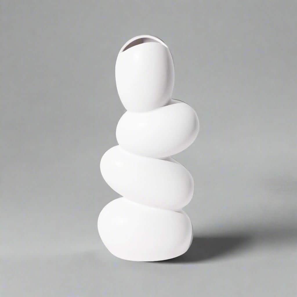 Minimalist Ceramic Pebble Vase – Modern Art Sculpture for Home Décor - Milk white - 