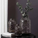 Minimalist Glass Vase – Transparent Green & Coffee Brown Decorative Ornaments - Brown Large - 