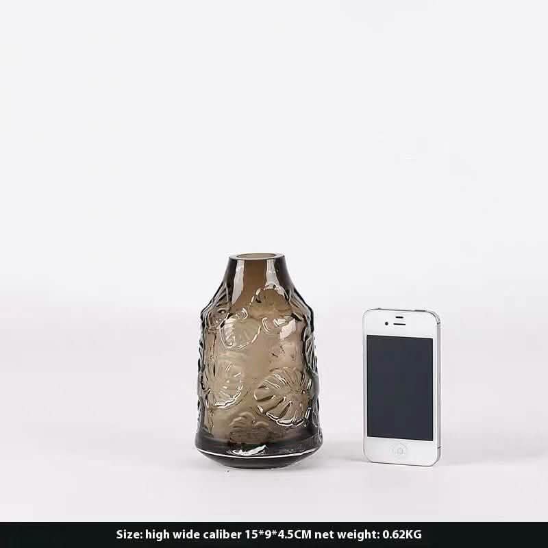 Minimalist Glass Vase – Transparent Green & Coffee Brown Decorative Ornaments - Brown Small - 