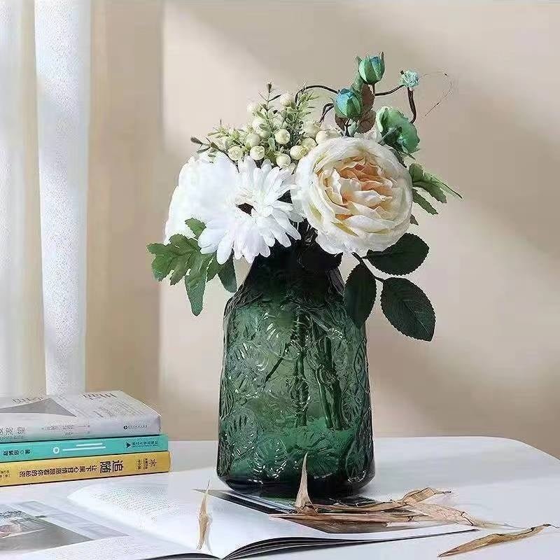 Minimalist Glass Vase – Transparent Green & Coffee Brown Decorative Ornaments - Brown Large - 