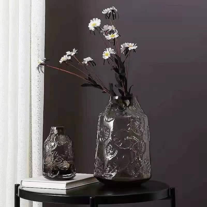 Minimalist Glass Vase – Transparent Green & Coffee Brown Decorative Ornaments - Brown Large - 