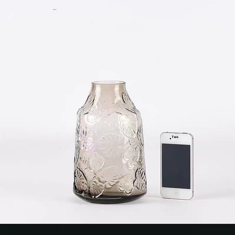 Minimalist Glass Vase – Transparent Green & Coffee Brown Decorative Ornaments - Brown Large - 