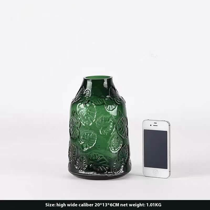 Minimalist Glass Vase – Transparent Green & Coffee Brown Decorative Ornaments - Green Medium - 