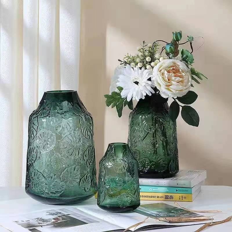 Minimalist Glass Vase – Transparent Green & Coffee Brown Decorative Ornaments - Brown Large - 