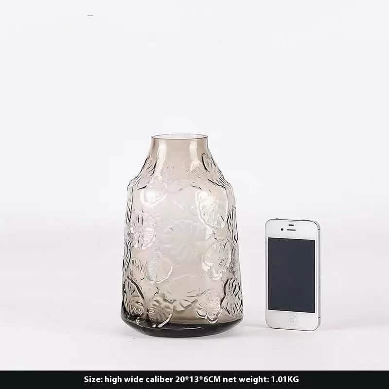Minimalist Glass Vase – Transparent Green & Coffee Brown Decorative Ornaments - Brown Medium - 