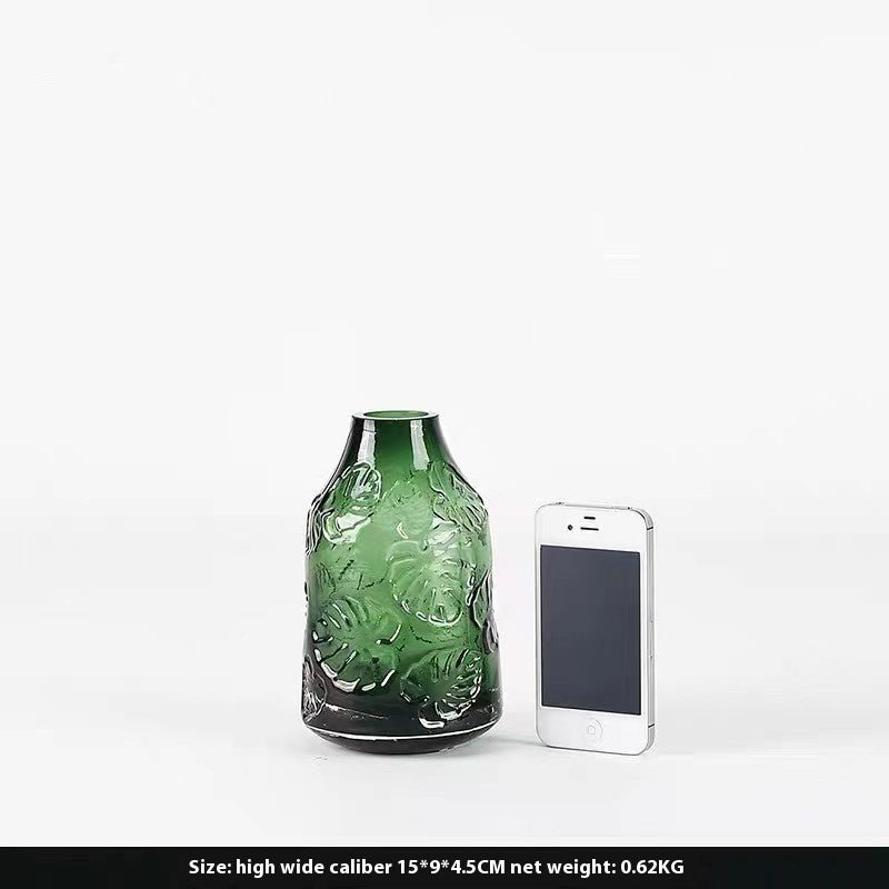 Minimalist Glass Vase – Transparent Green & Coffee Brown Decorative Ornaments - Green Small - 