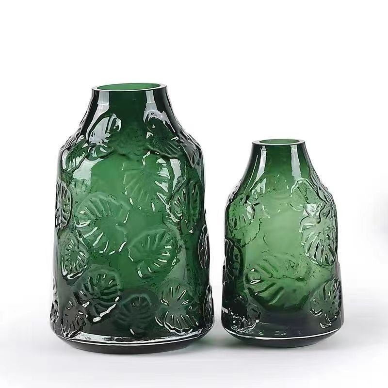 Minimalist Glass Vase – Transparent Green & Coffee Brown Decorative Ornaments - Brown Large - 