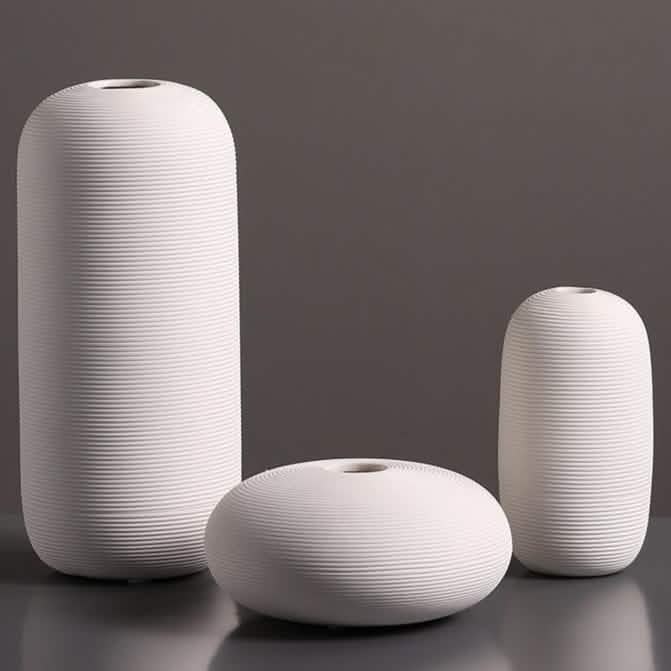 Minimalist White Ceramic Vase Set – Modern Decorative Vases for Home & Office - Set Of Three - 