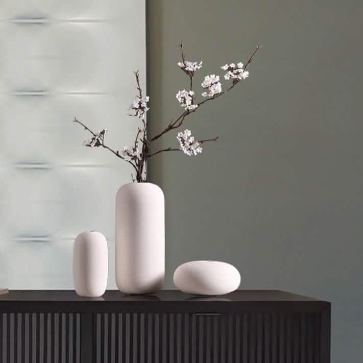 Minimalist White Ceramic Vase Set – Modern Decorative Vases for Home & Office - Set Of Three - 