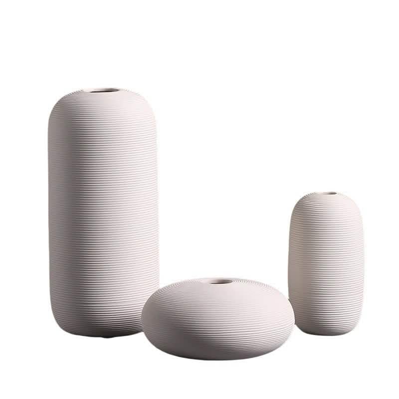 Minimalist White Ceramic Vase Set – Modern Decorative Vases for Home & Office - Set Of Three - 