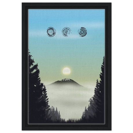 Misty Mountain Awakening | Contemporary Nature Illustration | wall art print - Framed Canvas - 30x45 cm / 12x18″ - Black frame