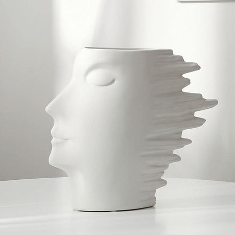 Modern Abstract Silhouette Sculpture – Resin Head Bust for Artistic Interiors - Small White - 