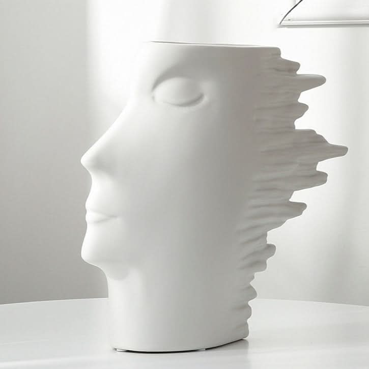 Modern Abstract Silhouette Sculpture – Resin Head Bust for Artistic Interiors - Large White - 