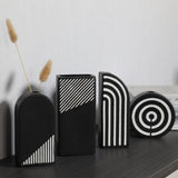 Modern Black and White Striped Ceramic Vase – Geometric Decorative Flower Vase - Rectangular Stripe Vase - 