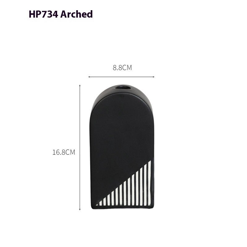 Modern Black and White Striped Ceramic Vase – Geometric Decorative Flower Vase - Full Arch Stripe Vase - 