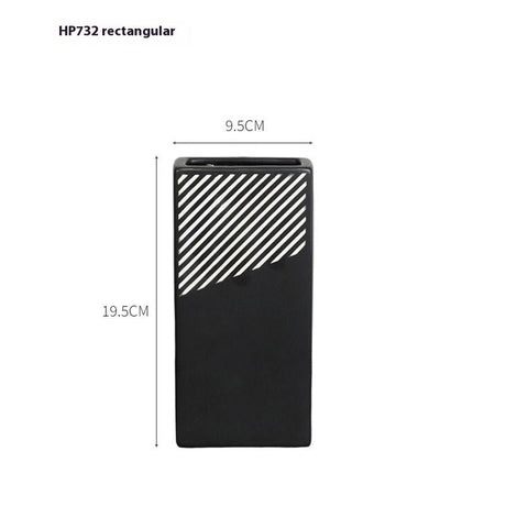 Modern Black and White Striped Ceramic Vase – Geometric Decorative Flower Vase - Rectangular Stripe Vase - 
