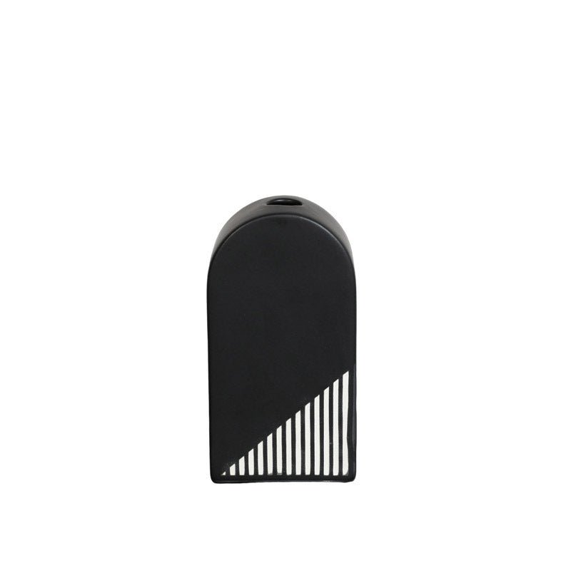 Modern Black and White Striped Ceramic Vase – Geometric Decorative Flower Vase - Rectangular Stripe Vase - 