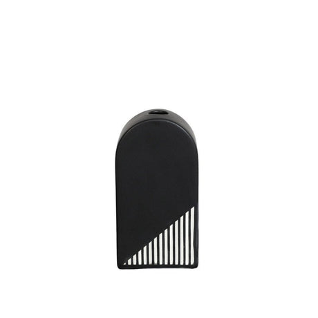 Modern Black and White Striped Ceramic Vase – Geometric Decorative Flower Vase - Rectangular Stripe Vase - 