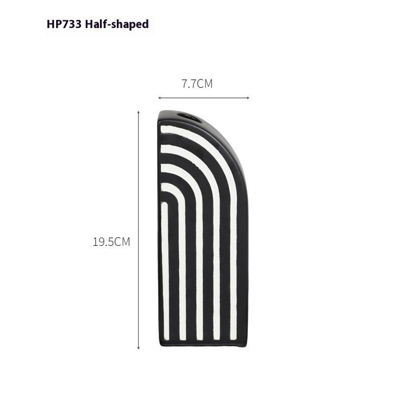 Modern Black and White Striped Ceramic Vase – Geometric Decorative Flower Vase - Half Arch Stripe Vase - 