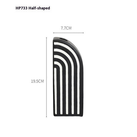 Modern Black and White Striped Ceramic Vase – Geometric Decorative Flower Vase - Half Arch Stripe Vase - 