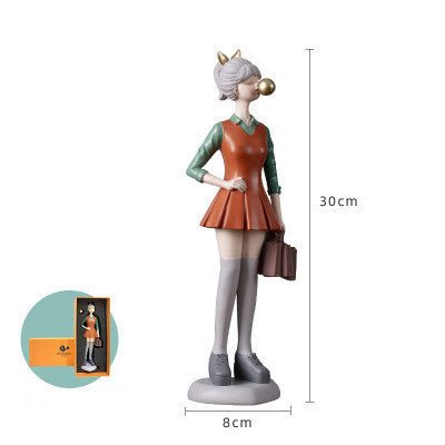 Modern Bubble Girl Resin Figurines – Elegant Home Décor Sculptures - Bubble Girl in Orange Dress - 