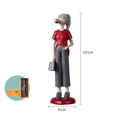 Modern Bubble Girl Resin Figurines – Elegant Home Décor Sculptures - Bubble Girl in Red Dress - 
