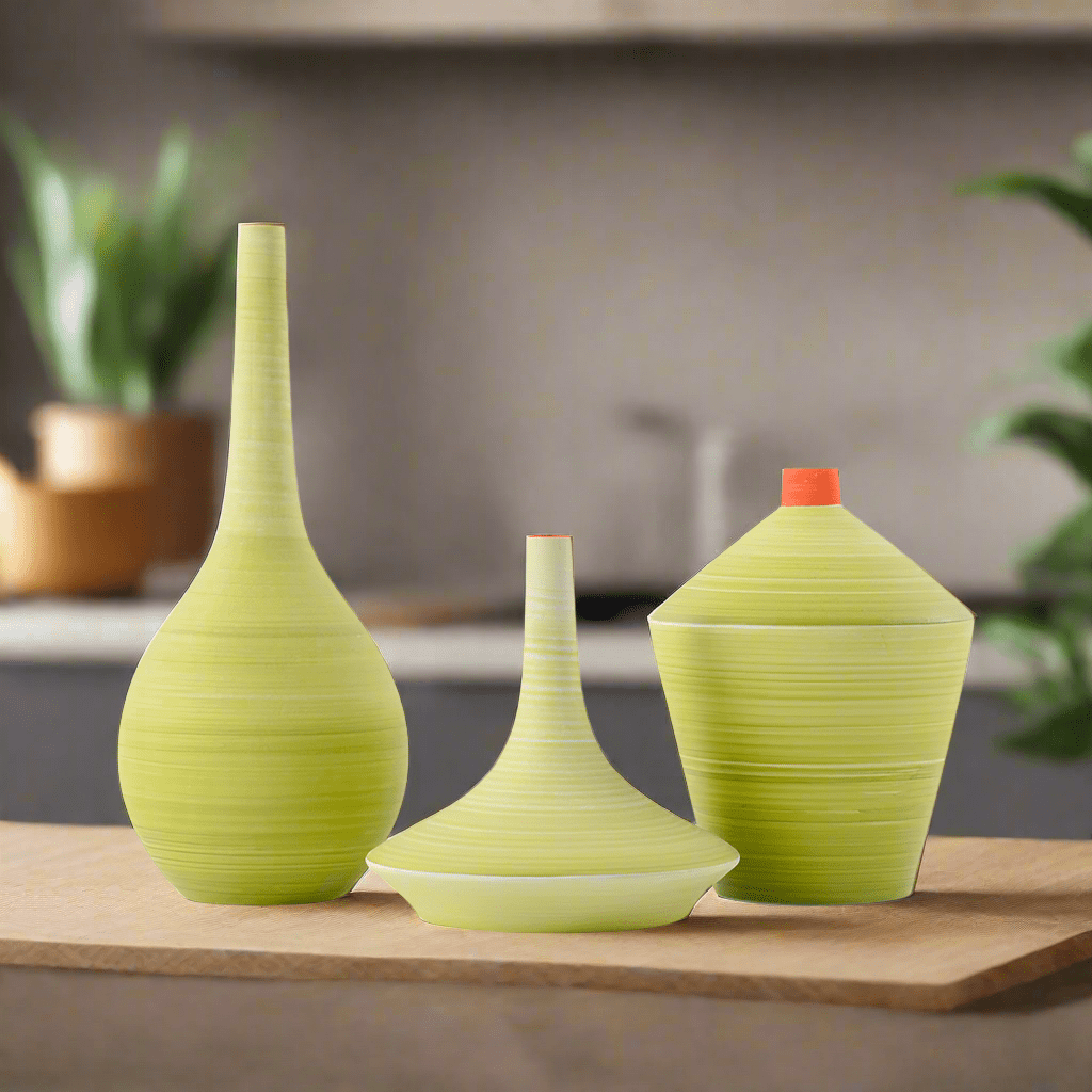 Modern Ceramic Trumpet Vases – Minimalist Decorative Flower Pots - Blue - Large - 