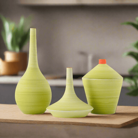 Modern Ceramic Trumpet Vases – Minimalist Decorative Flower Pots - Blue - Large - 