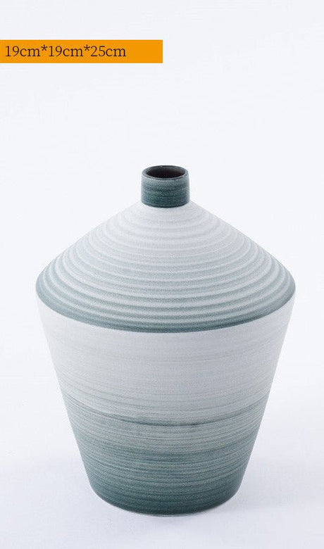 Modern Ceramic Trumpet Vases – Minimalist Decorative Flower Pots - Blue - Medium - 