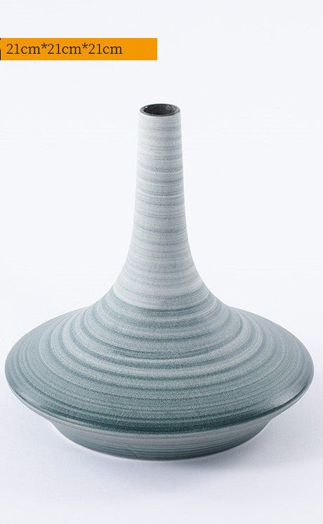 Modern Ceramic Trumpet Vases – Minimalist Decorative Flower Pots - Blue - Small - 