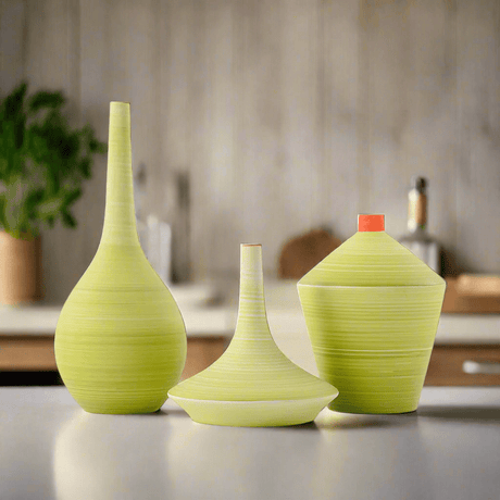 Modern Ceramic Trumpet Vases – Minimalist Decorative Flower Pots - Blue - Large - 