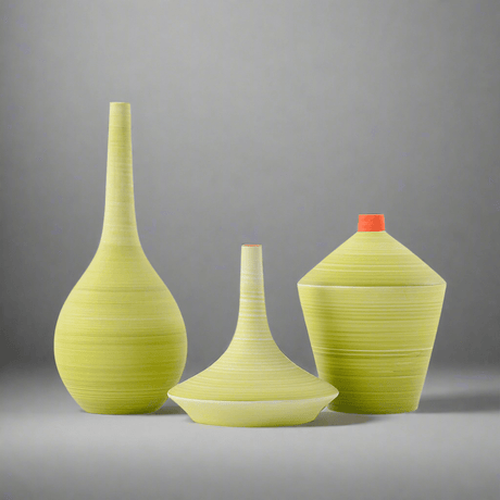 Modern Ceramic Trumpet Vases – Minimalist Decorative Flower Pots - Blue - Large - 