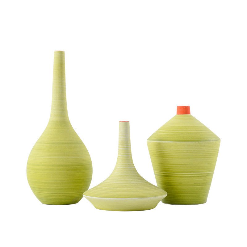 Modern Ceramic Trumpet Vases – Minimalist Decorative Flower Pots - Blue - Large - 