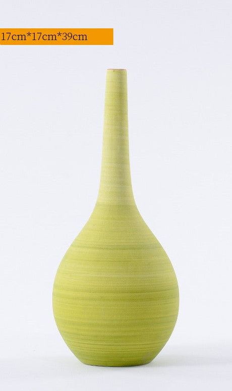 Modern Ceramic Trumpet Vases – Minimalist Decorative Flower Pots - Pastel Green - Large - 