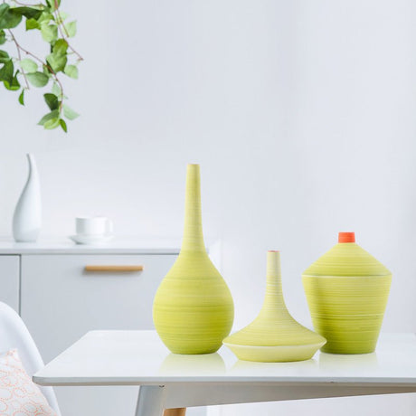 Modern Ceramic Trumpet Vases – Minimalist Decorative Flower Pots - Blue - Large - 