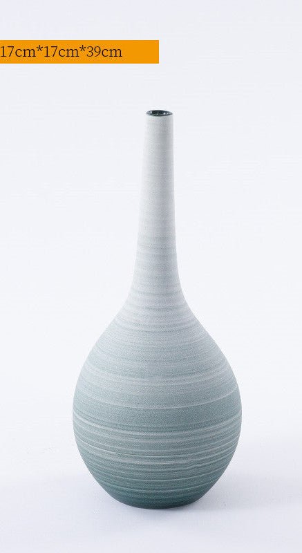 Modern Ceramic Trumpet Vases – Minimalist Decorative Flower Pots - Blue - Large - 
