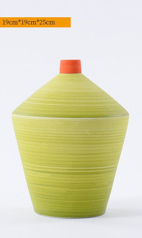 Modern Ceramic Trumpet Vases – Minimalist Decorative Flower Pots - Pastel Green - Medium - 